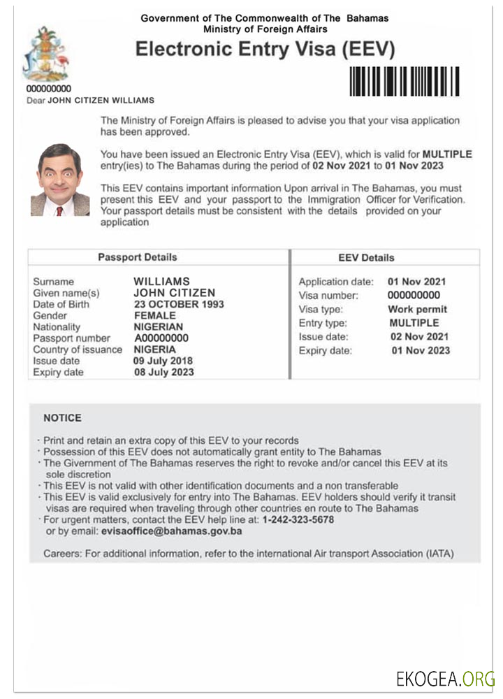 Visa électronique BAHAMAS